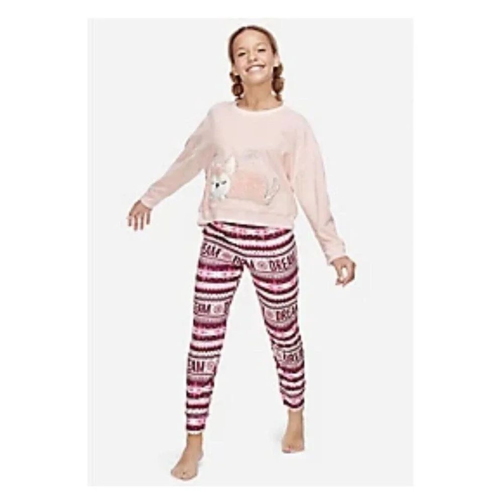 Justice Berry Burst Pink Furry Friend Yawn Drop Long Sleeve Velour Top Size 10